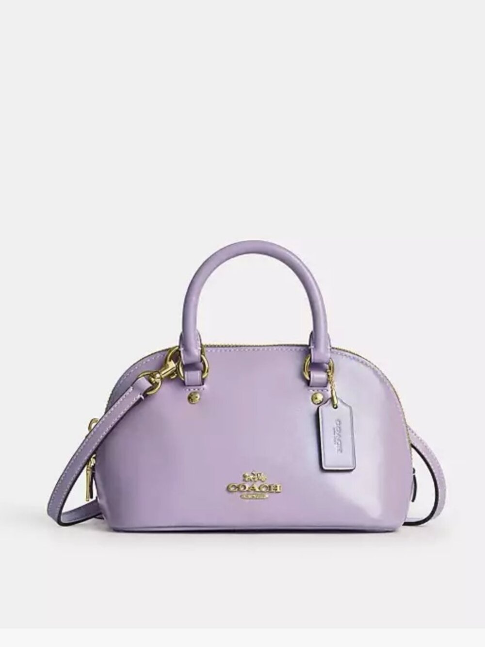COACH lara mini satchel bag nappa leather/gold/lilac. item # cea01.